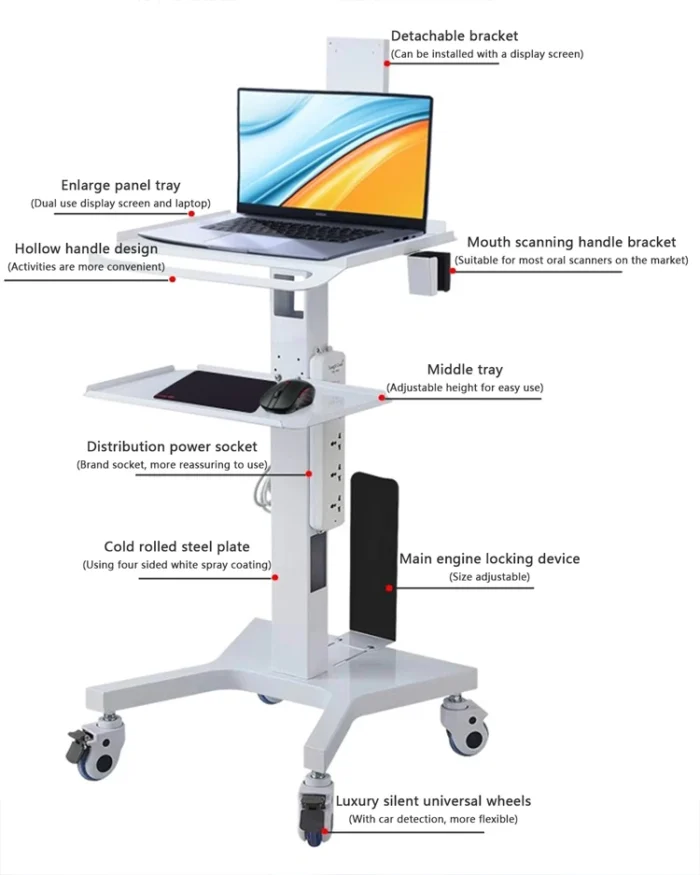 Oral scanning mobile small cart dental clinic oral scanning instrument bracket medical cart base medical computer trolley - Image 2