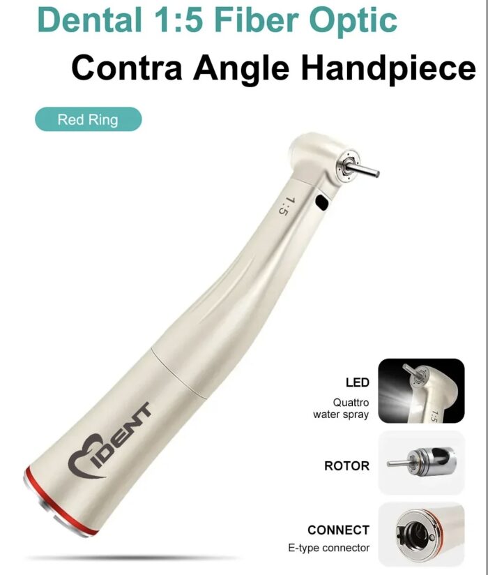 1:5 Push Button Low Speed Fiber Optic Contra Angle Handpiece Dental Equipment With Red Ring X95L - Image 4