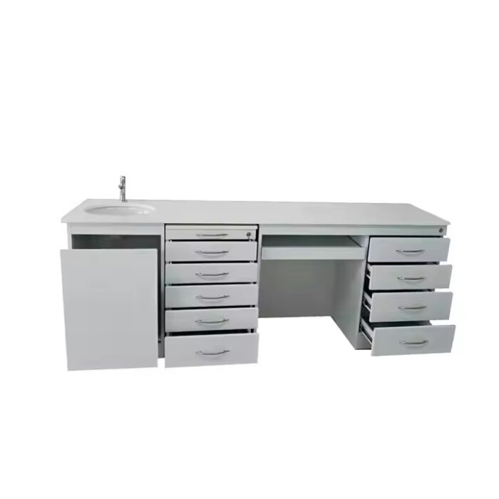 Dental medical customized stainless steel 5 drawers mobile cabinet marble table with sink - Image 3