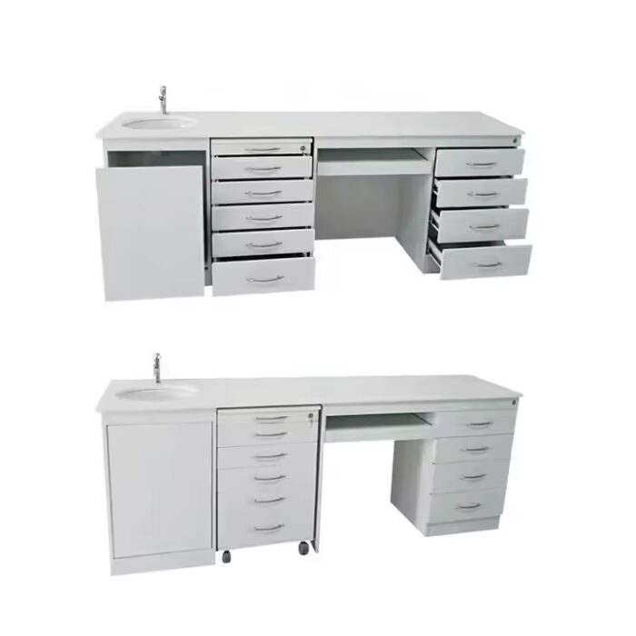 Dental medical customized stainless steel 5 drawers mobile cabinet marble table with sink - Image 5