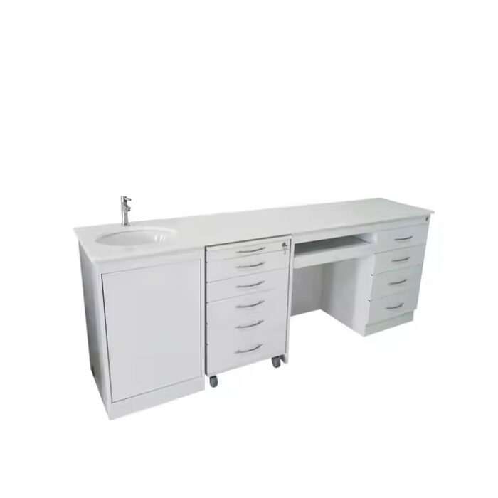 Dental medical customized stainless steel 5 drawers mobile cabinet marble table with sink - Image 6