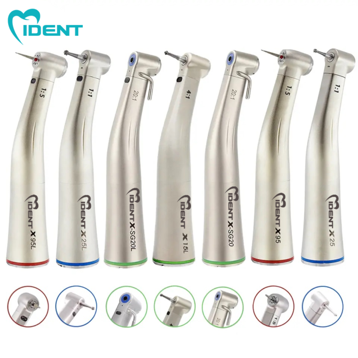 Dental Contra Angle 1:1 1:5 20:1 1:4.2 Dental Handpiece Fiber Optic Low Speed High Speed X95L Style Dental Implant Equipment