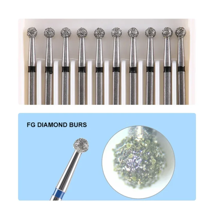 Denspay 10pcs/Pack Dental Diamond Burs Drill Ball Round Type 25mm FG 1.6mm For High Speed Handpiece 450000r/Min - Image 2